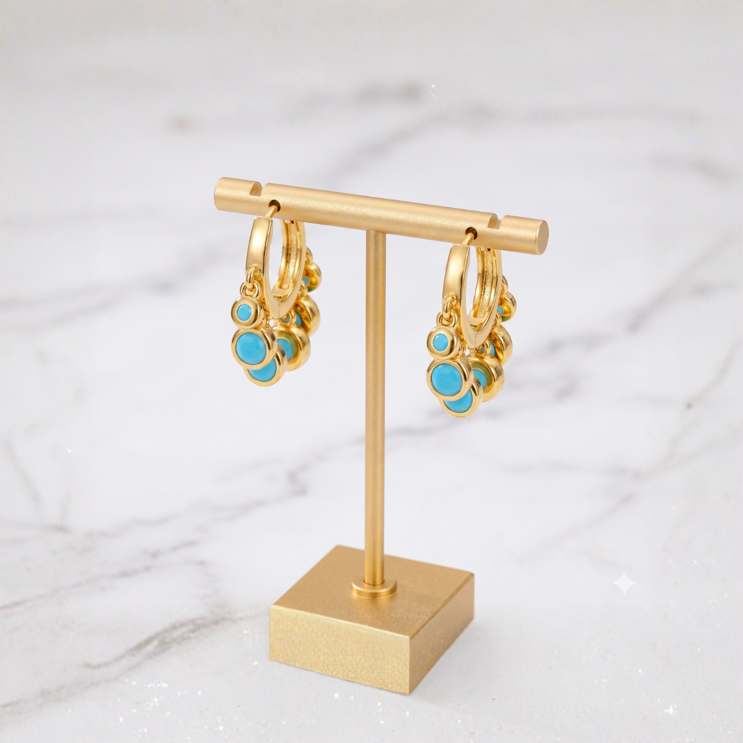 Gold Turquoise Bubble Huggie Earrings