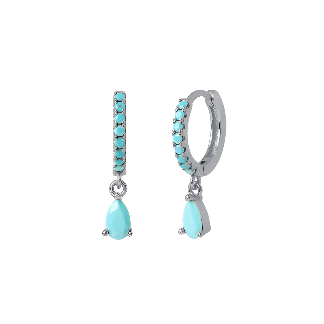 Silver Turquoise Drop Huggies