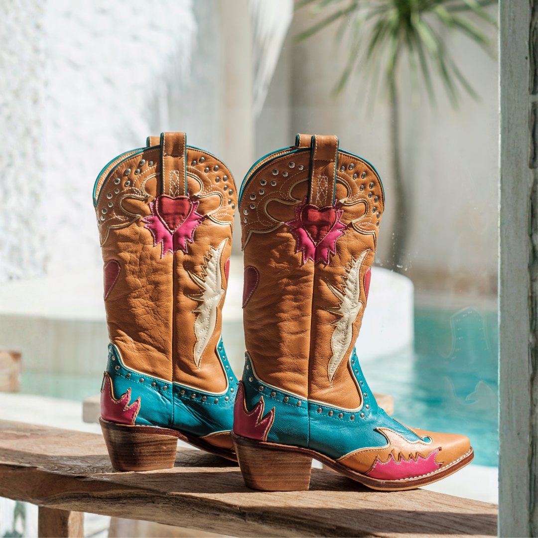 Wing & Heart Cowboy Boots | Aqua Flame