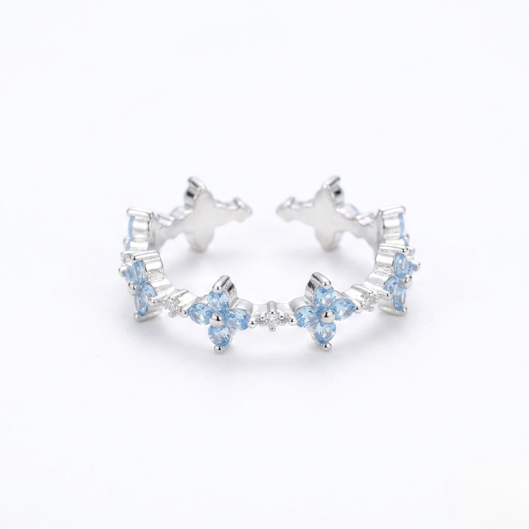 Blue Clover Bloom Open Ring