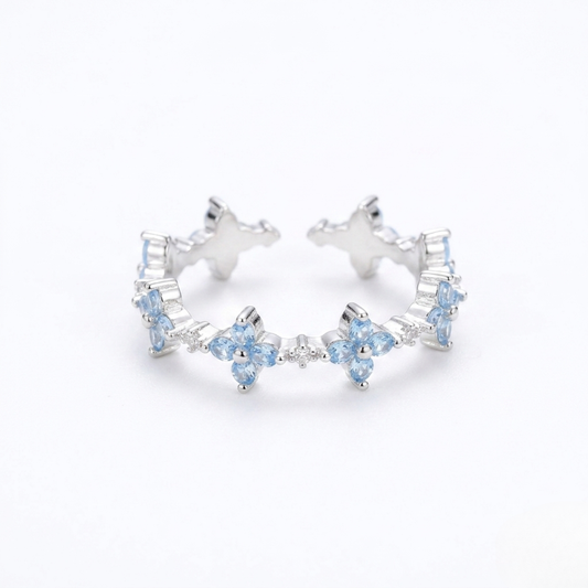 Blue Clover Bloom Open Ring