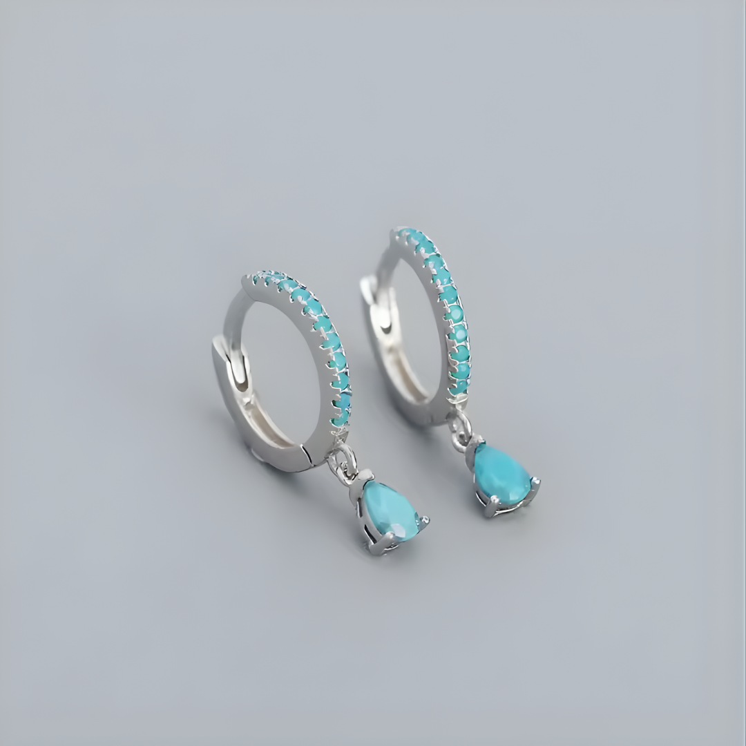 Silver Turquoise Drop Huggies