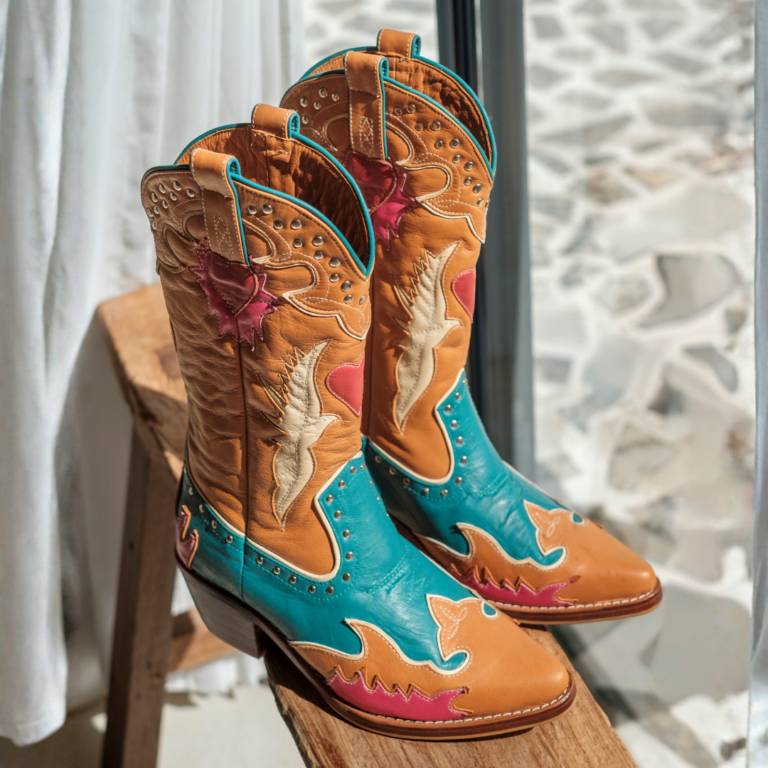 Wing & Heart Cowboy Boots | Aqua Flame