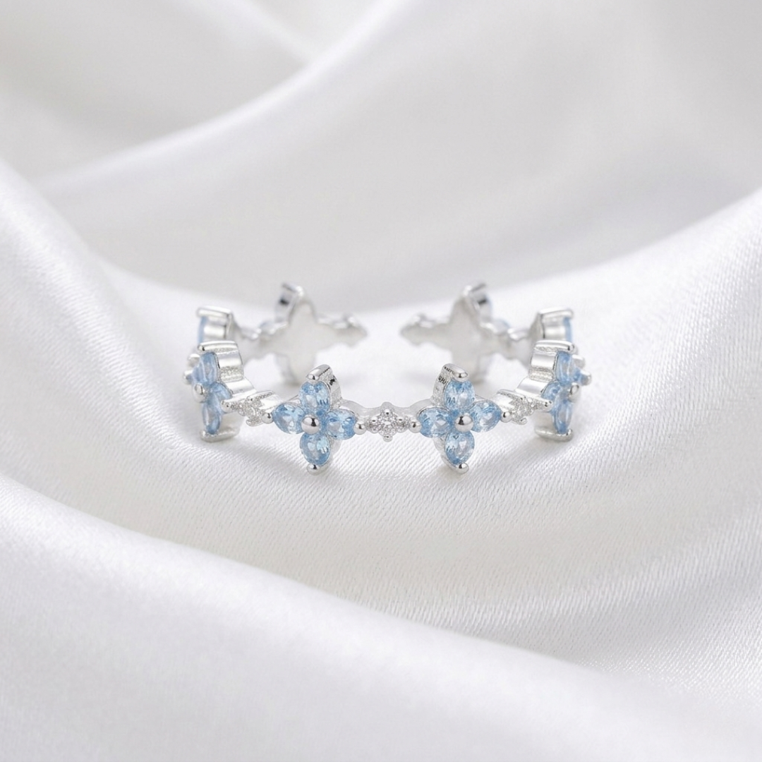 Blue Clover Bloom Open Ring