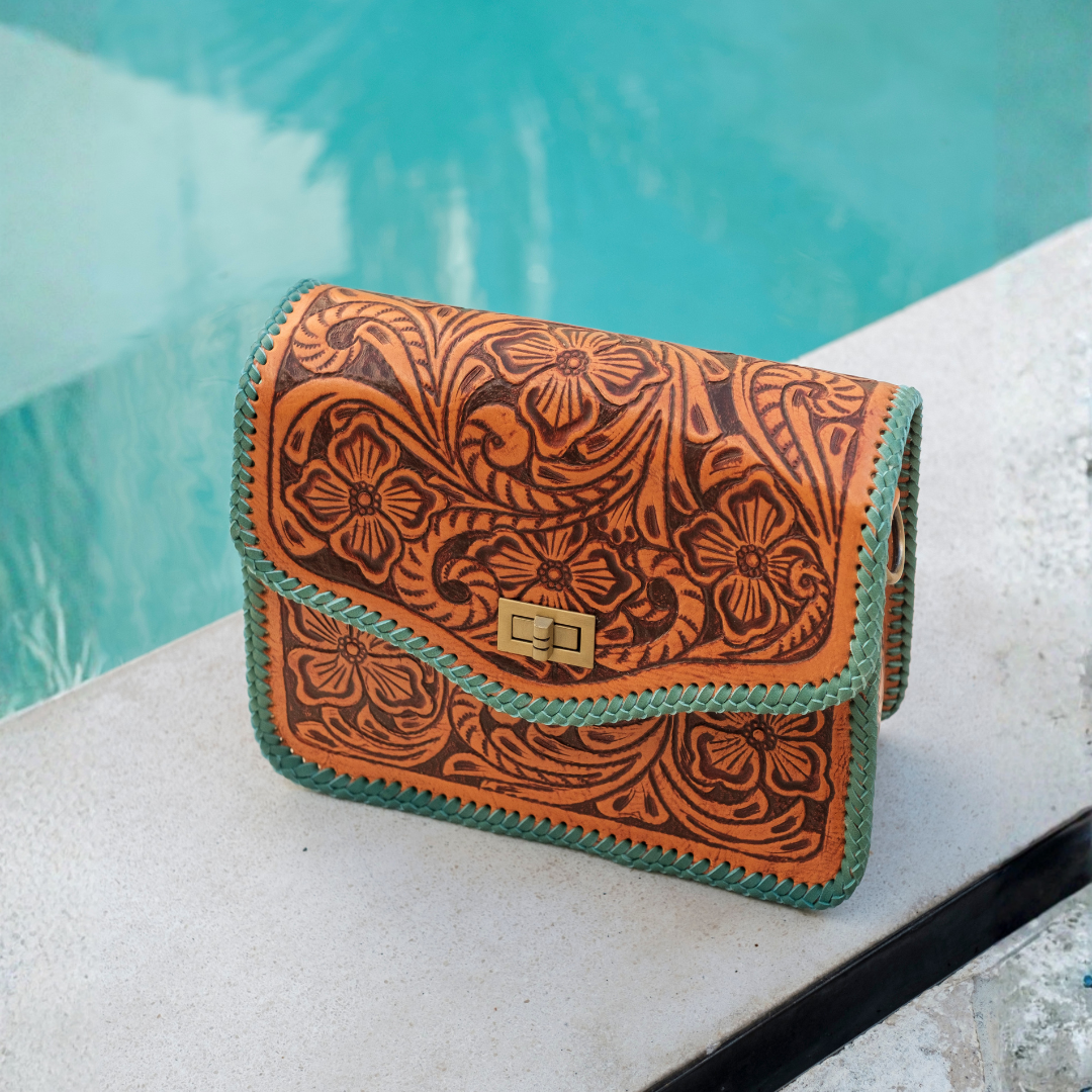 Westerly Leather Clutch | Aqua