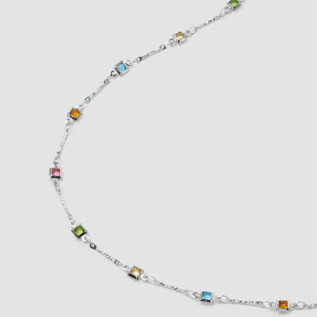 Prisma Silver Rhinestone Chain Necklace