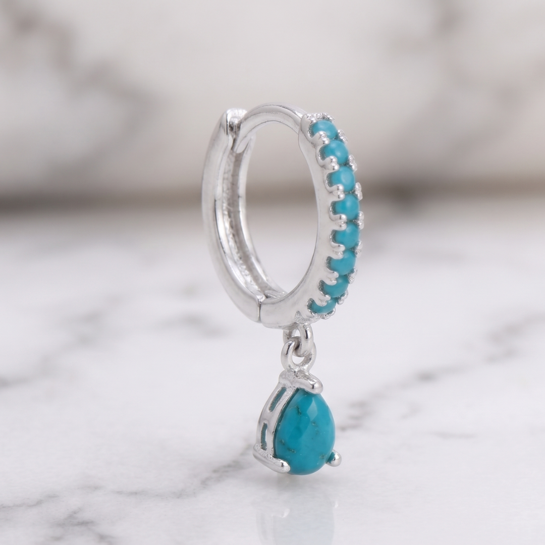 Silver Turquoise Drop Huggies