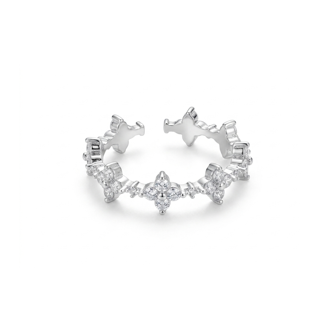 Crystal Clover Bloom Open Ring