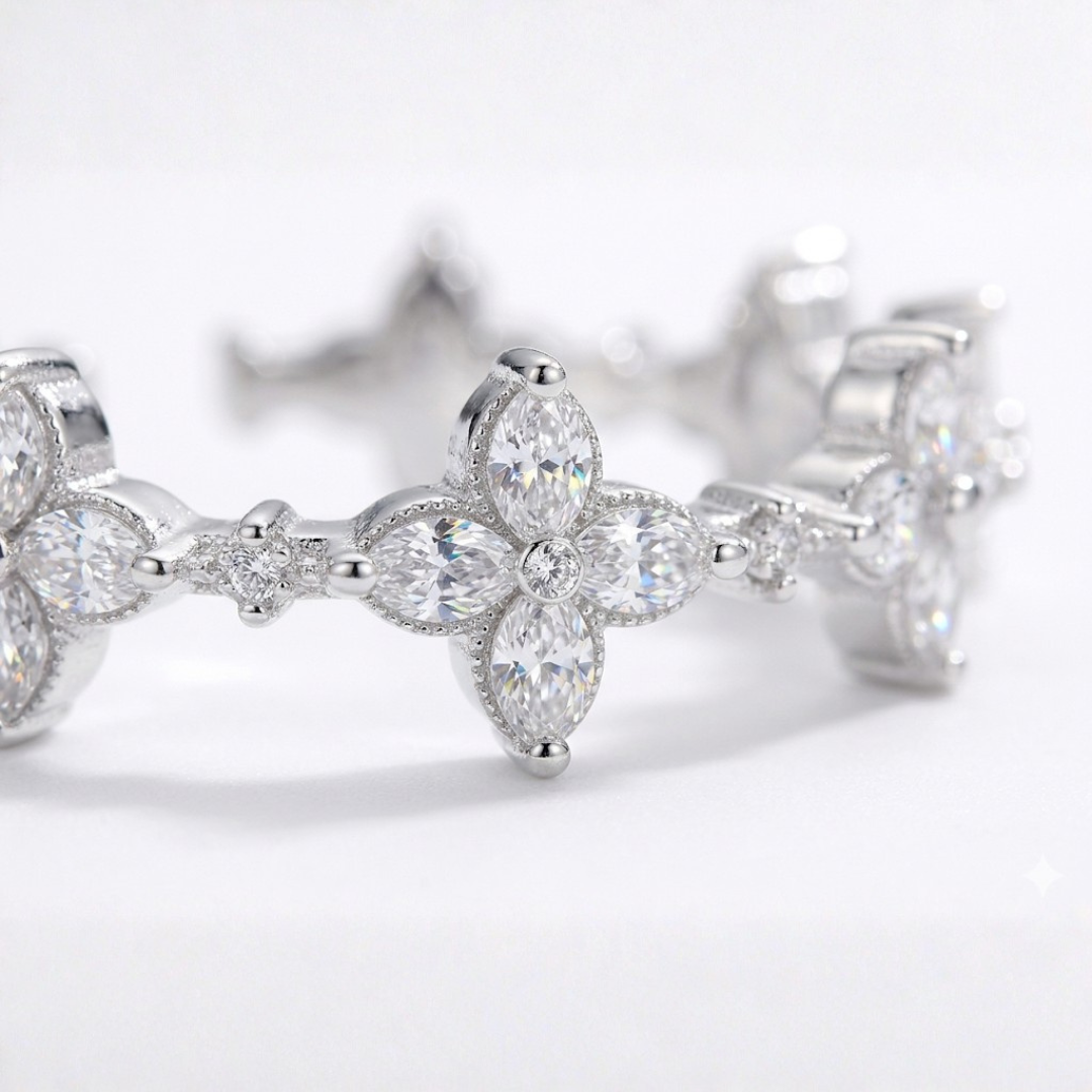 Crystal Clover Bloom Open Ring