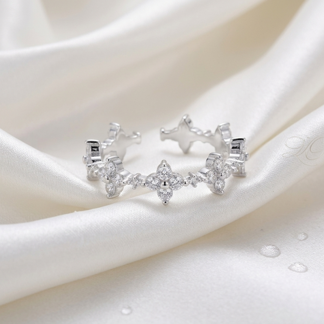 Crystal Clover Bloom Open Ring