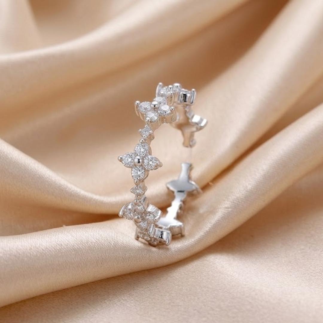 Crystal Clover Bloom Open Ring