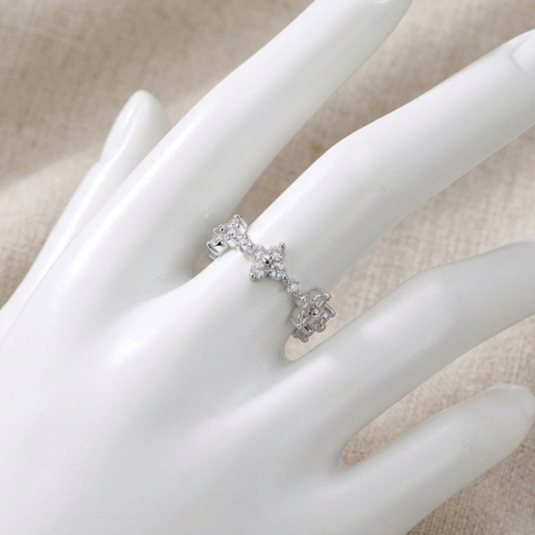 Crystal Clover Bloom Open Ring