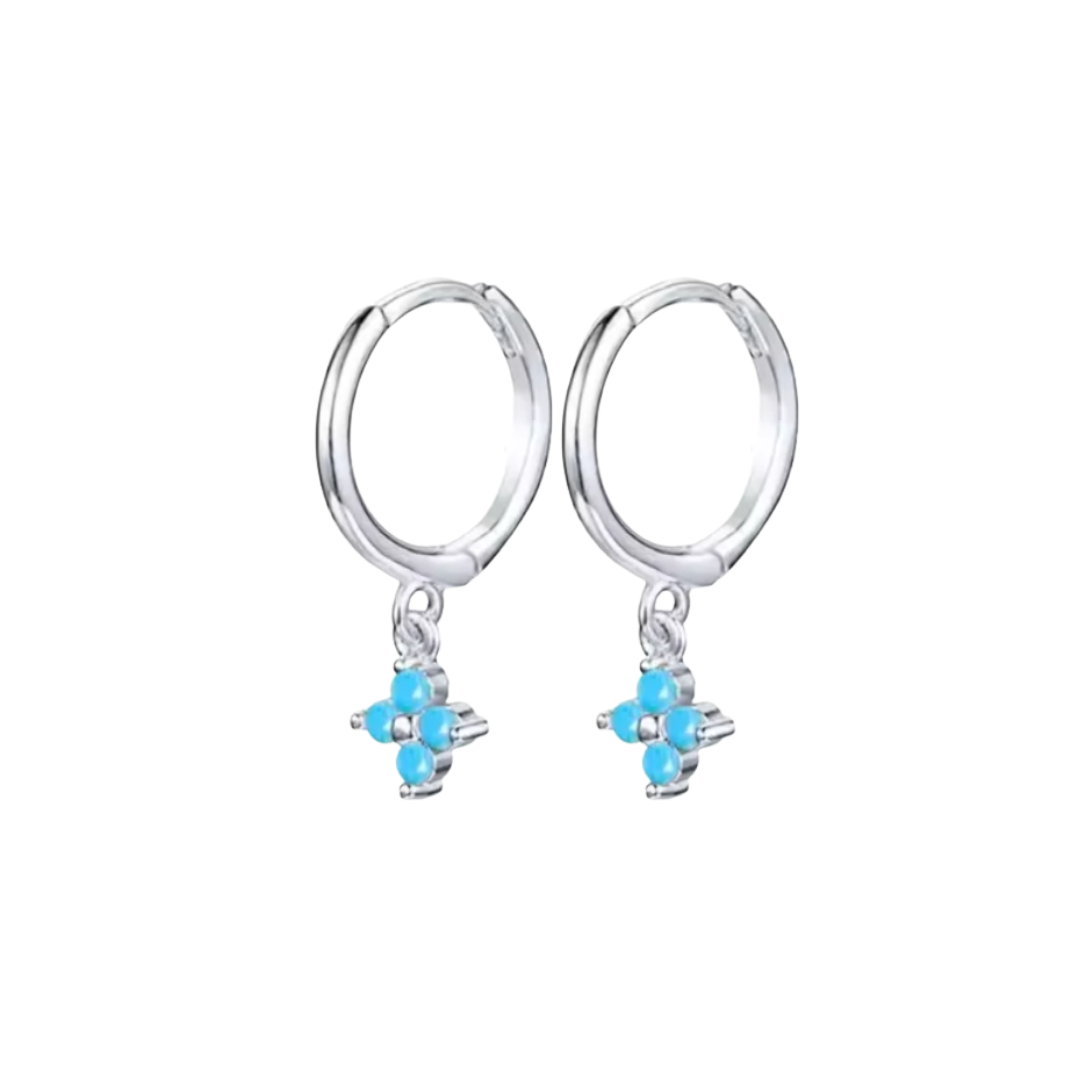 Fleur Turquoise Sterling Huggies