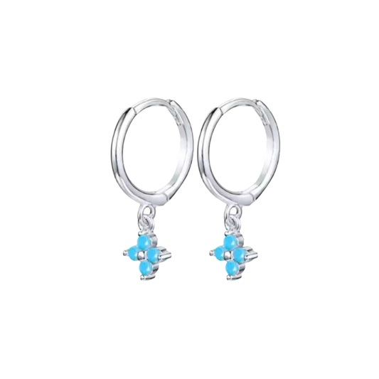 Fleur Turquoise Sterling Huggies