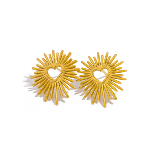 Solar Heart Gold Stud Earrings