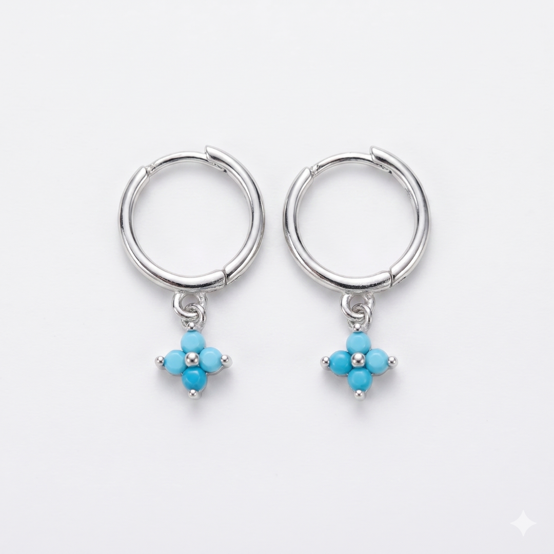 Fleur Turquoise Sterling Huggies