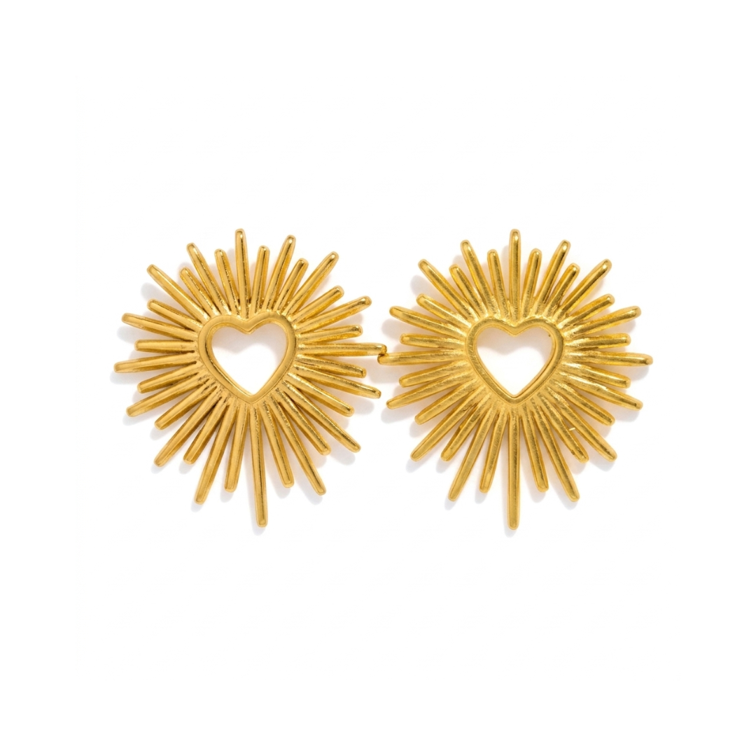 Solar Heart Gold Stud Earrings
