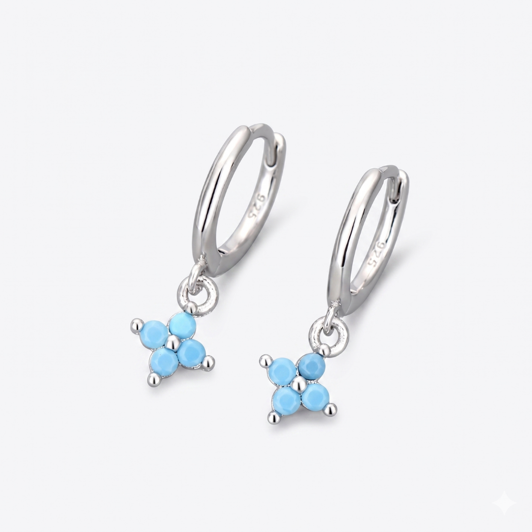 Fleur Turquoise Sterling Huggies