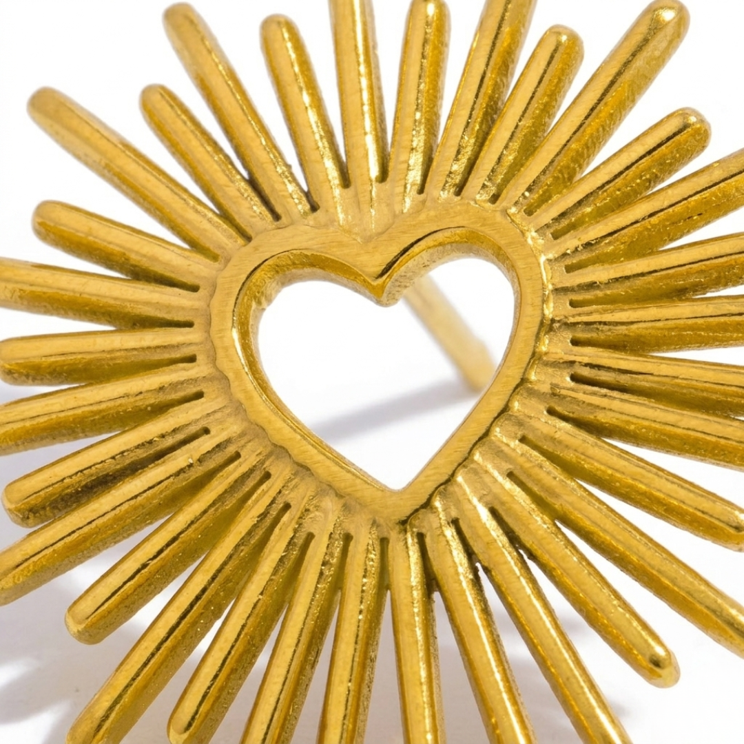 Solar Heart Gold Stud Earrings