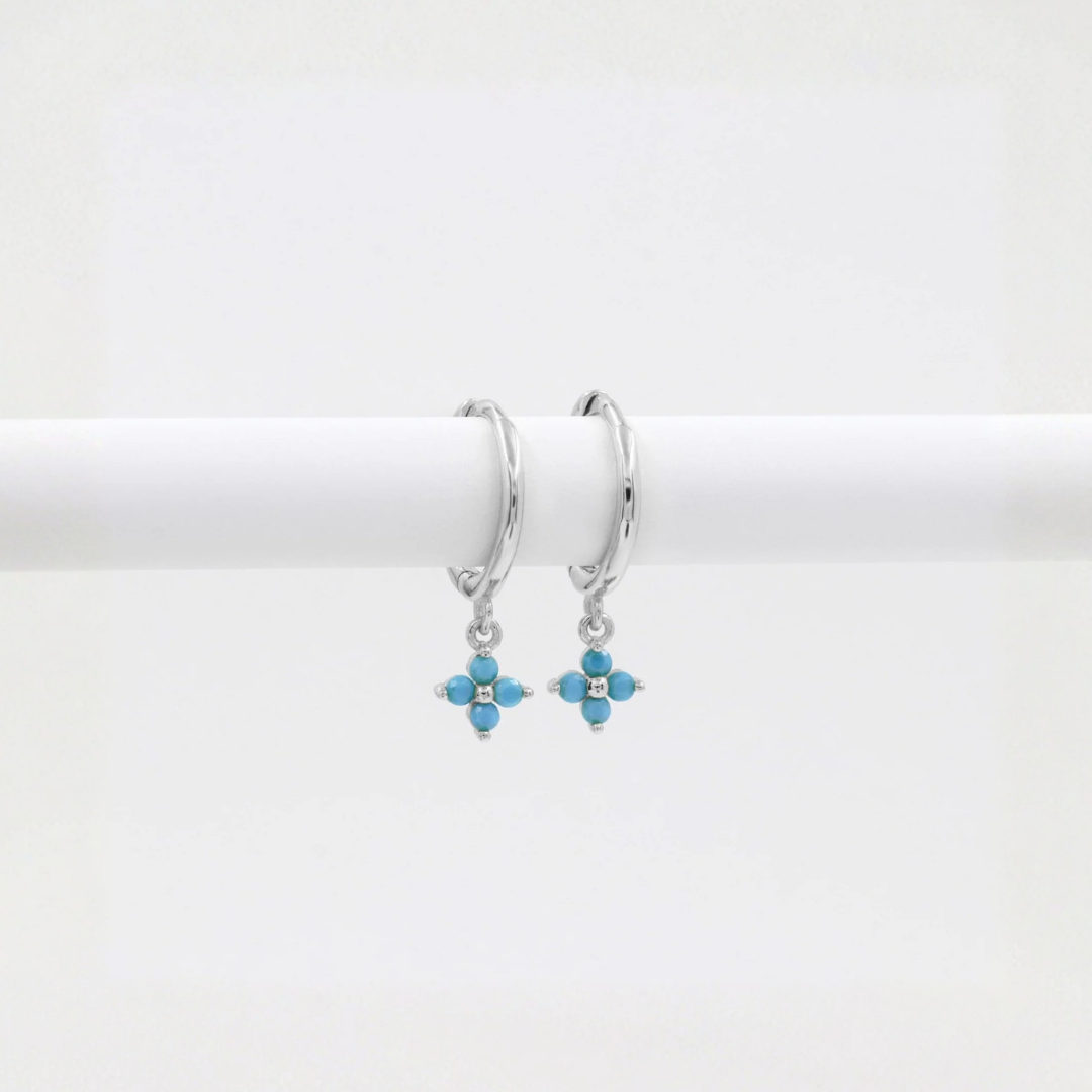Fleur Turquoise Sterling Huggies