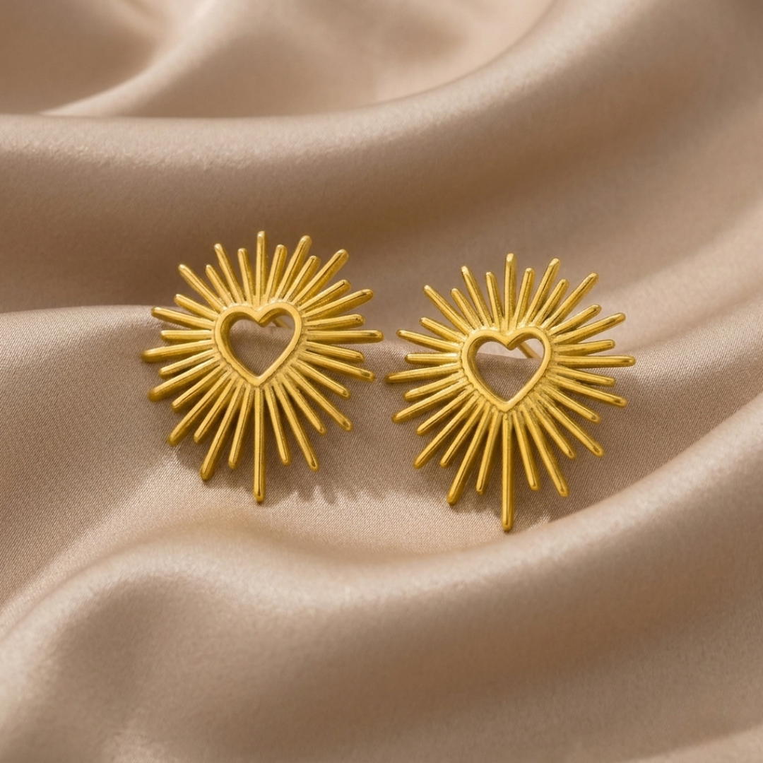 Solar Heart Gold Stud Earrings