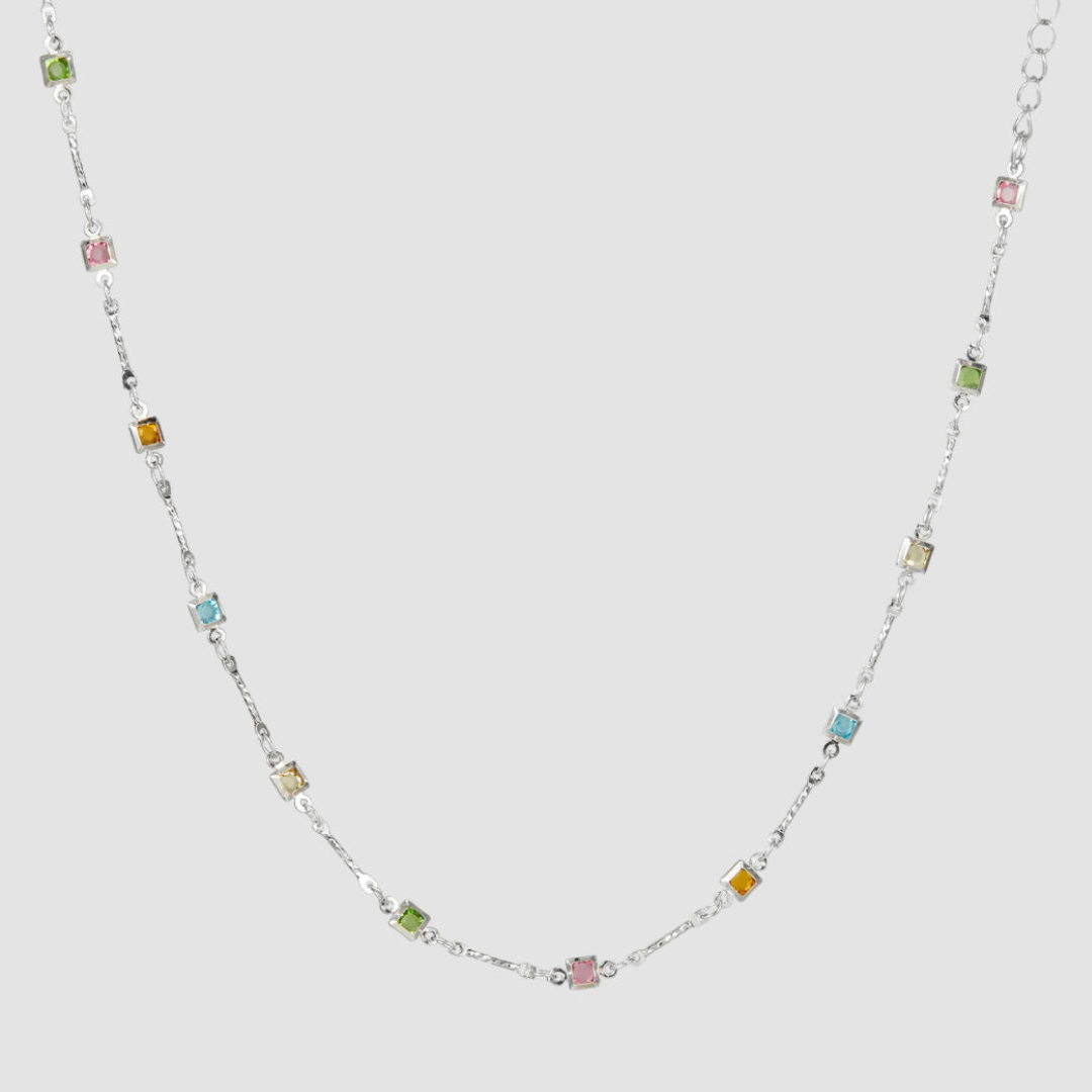 Prisma Silver Rhinestone Chain Necklace