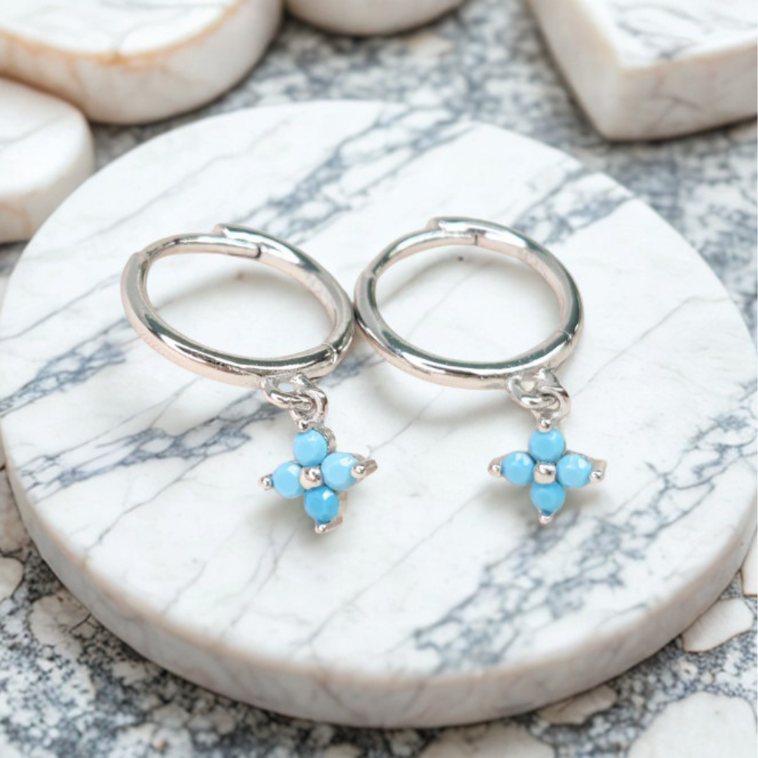 Fleur Turquoise Sterling Huggies