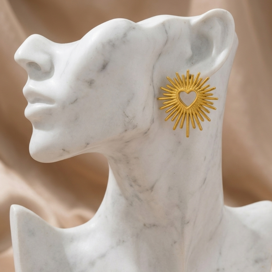 Solar Heart Gold Stud Earrings