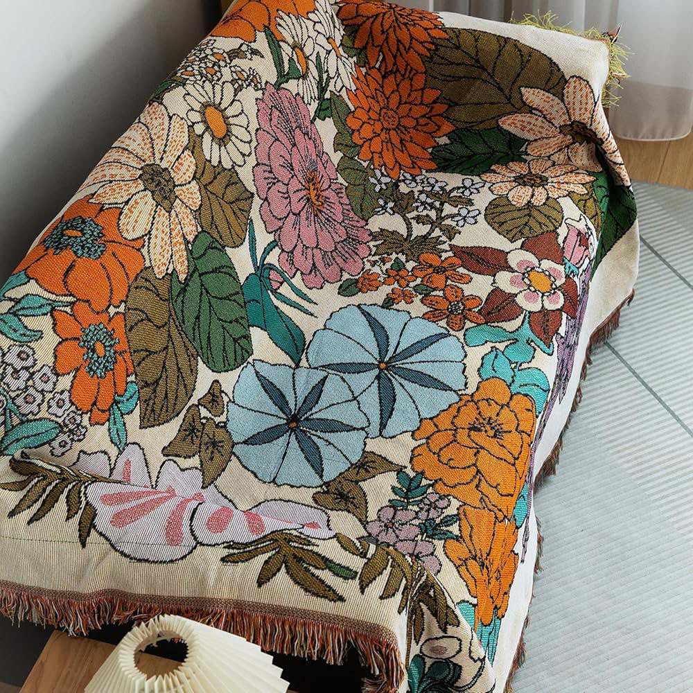 Botanical Throw / Blanket / Beach Rug Australia with colorful floral design, ideal for picnics, beach days, or as a cozy blanket.