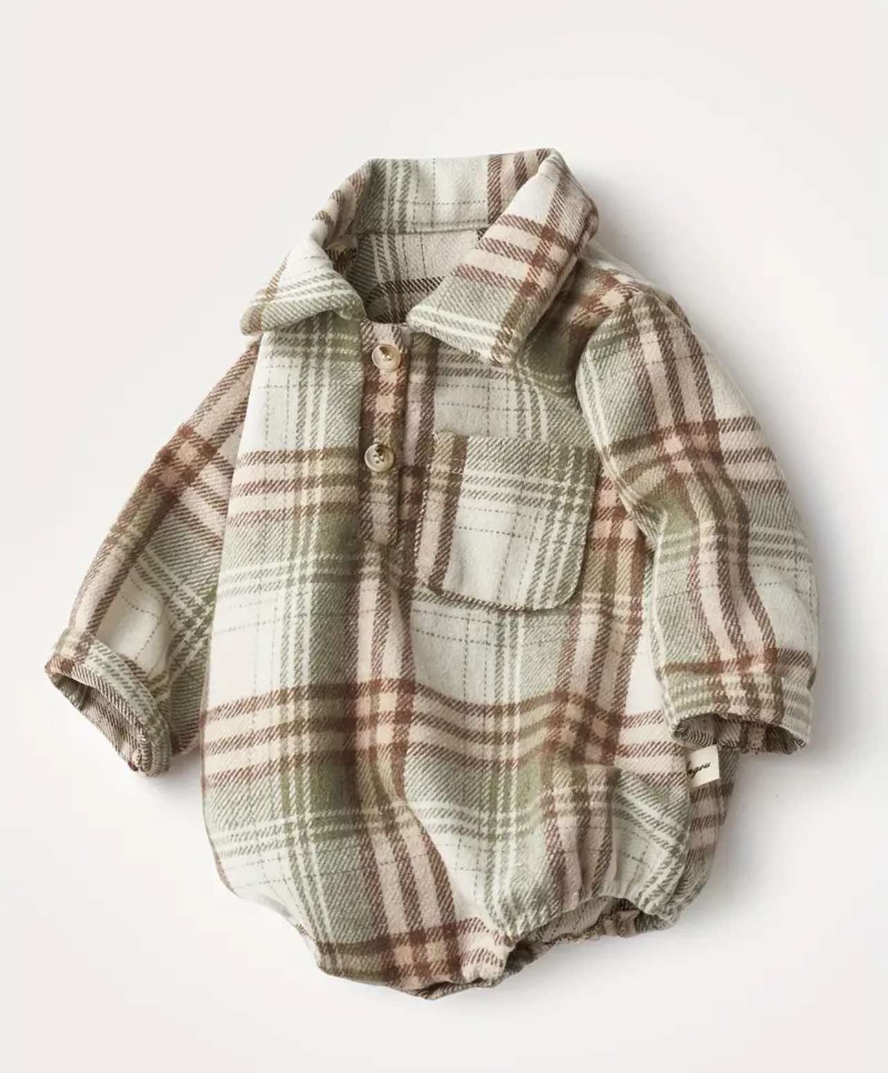 Green Flanno Baby Romper