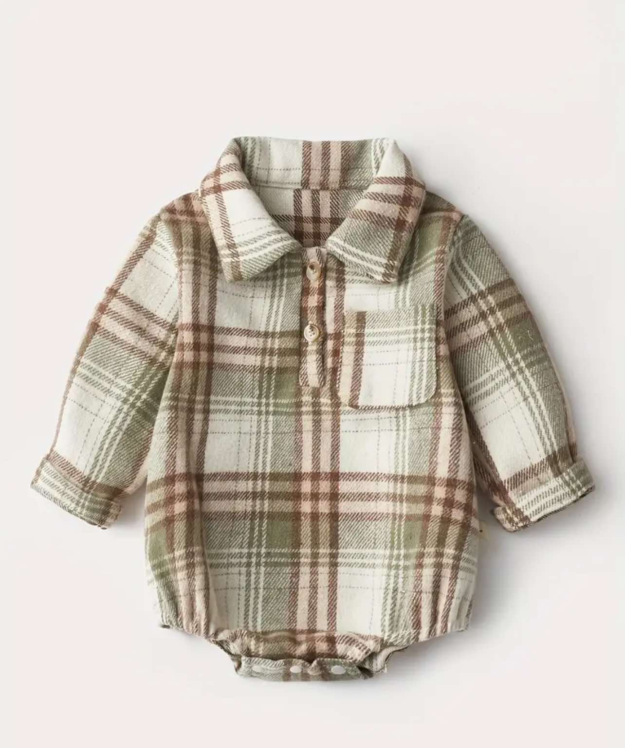 Green Flanno Baby Romper