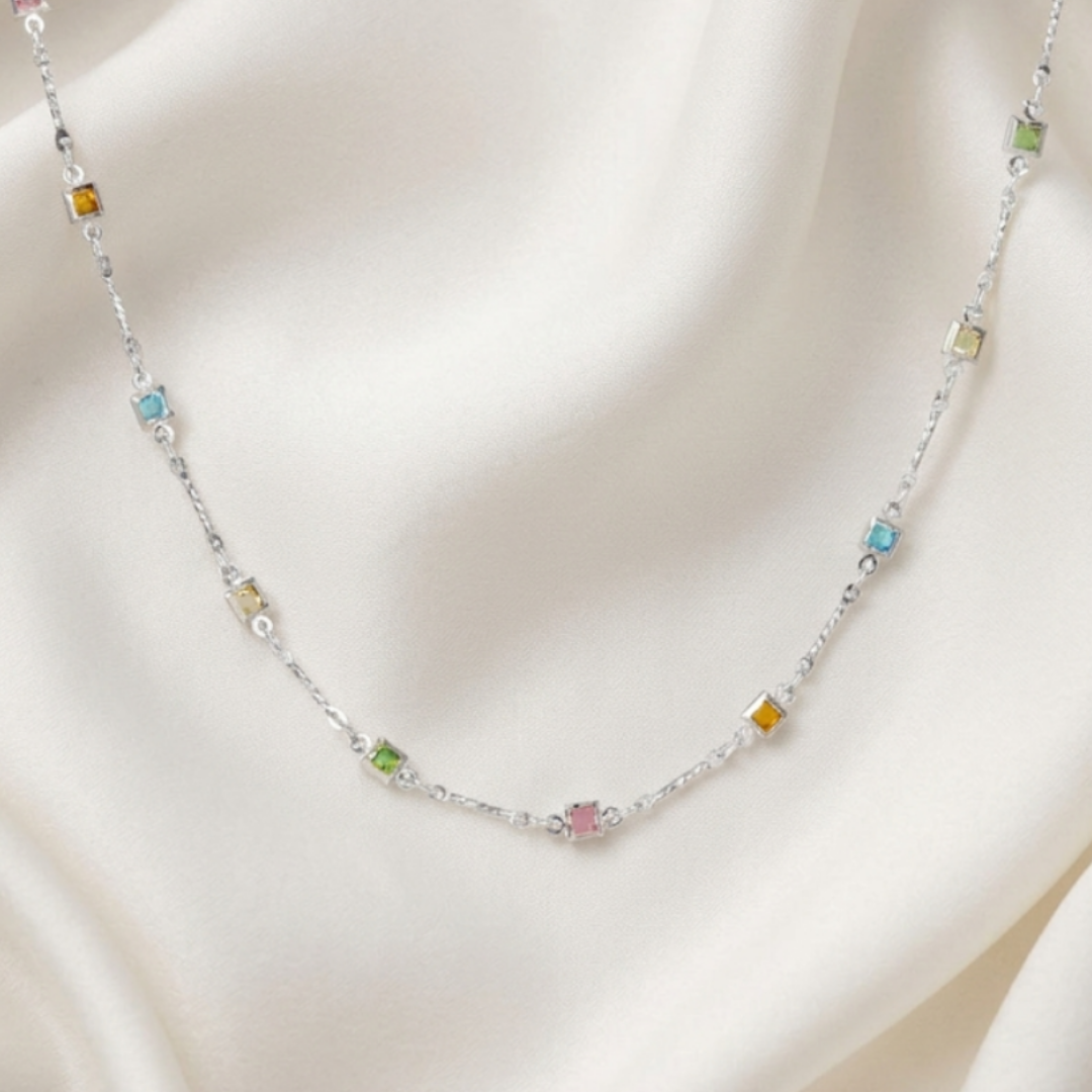 Prisma Silver Rhinestone Chain Necklace