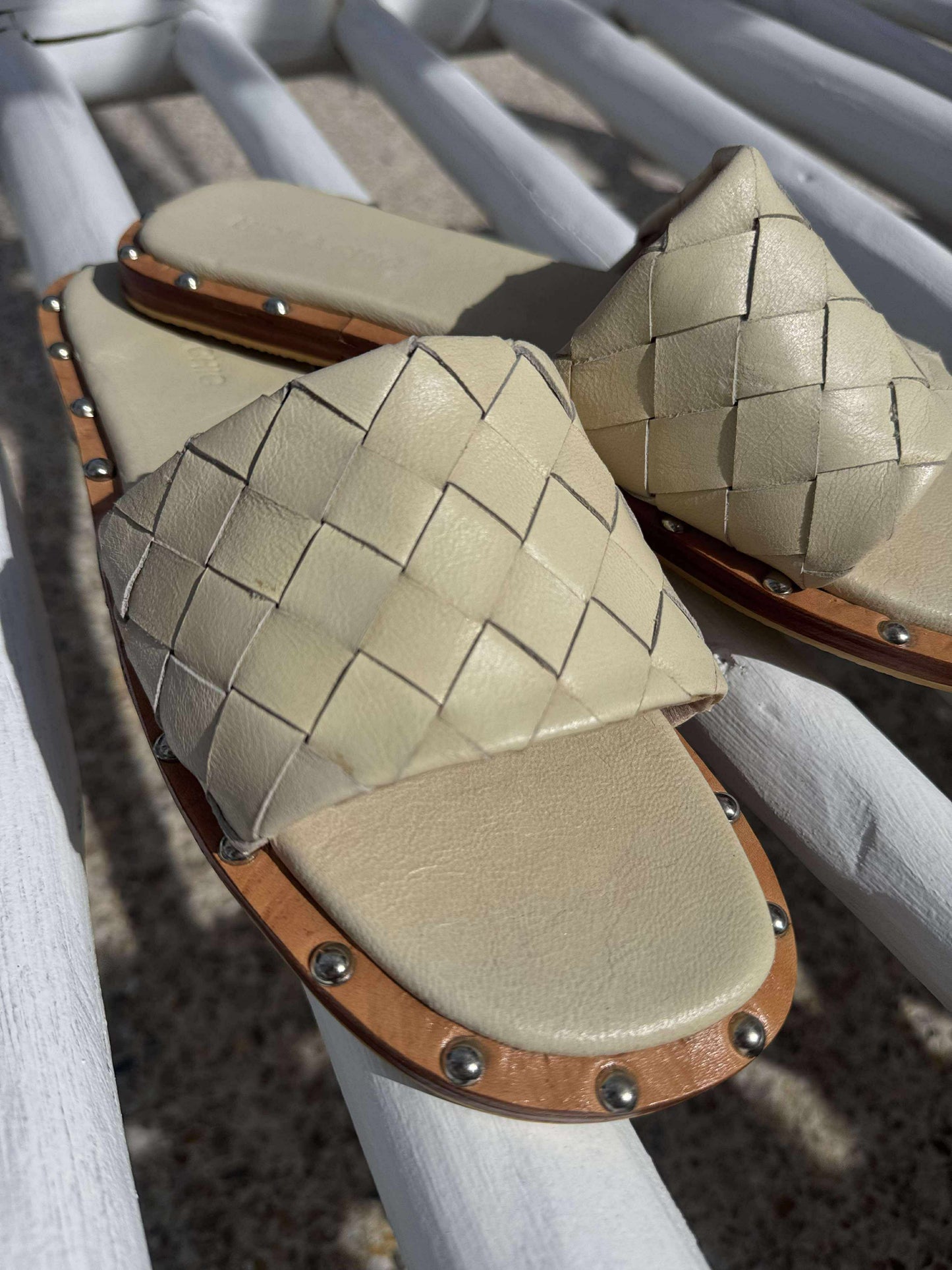 The Driftwood Woven Slide | Cream Leather Sandal