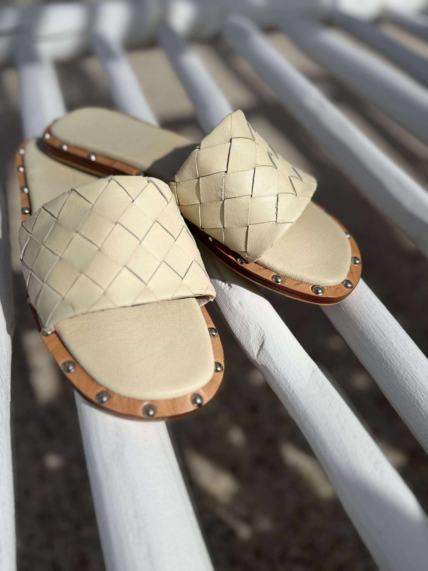 The Driftwood Woven Slide | Cream Leather Sandal