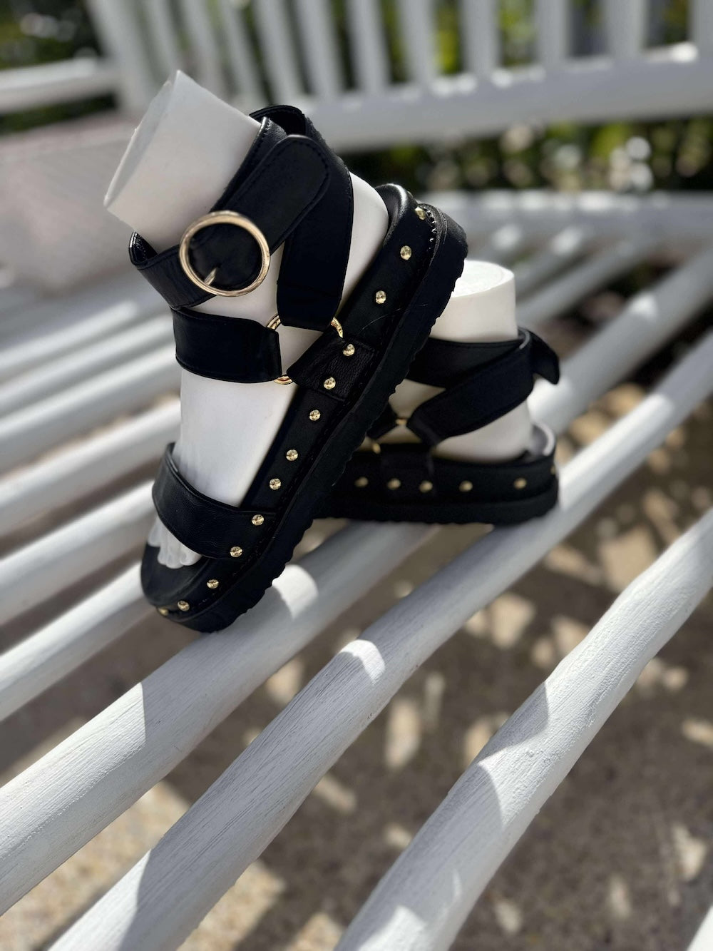 Black Gold Stud Sandals | On Sale Now