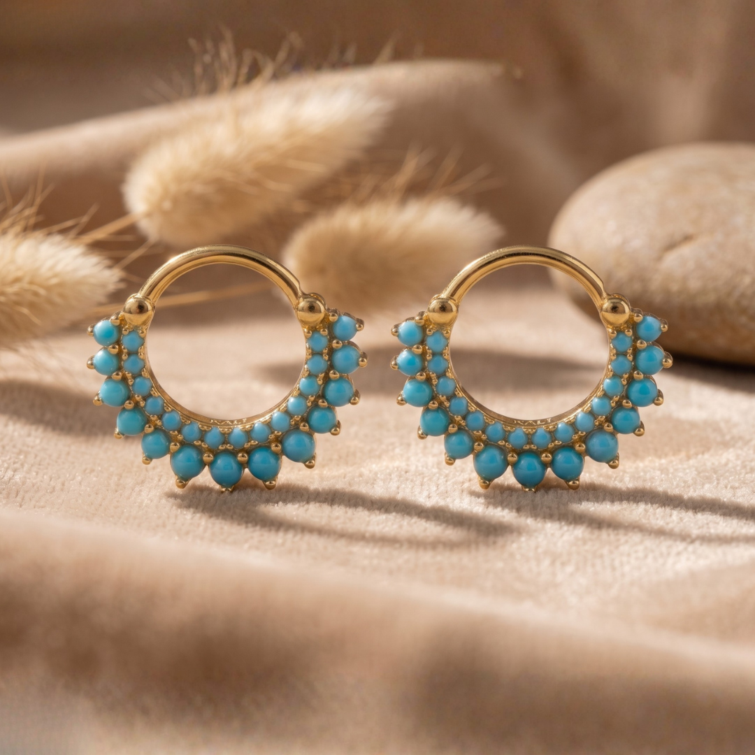 Fiesta Turquoise Fringe Gold Hoops