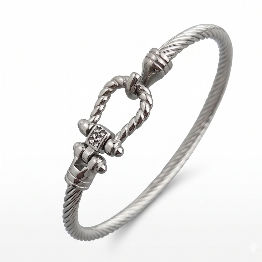 Silver Horseshoe Cable Bangle