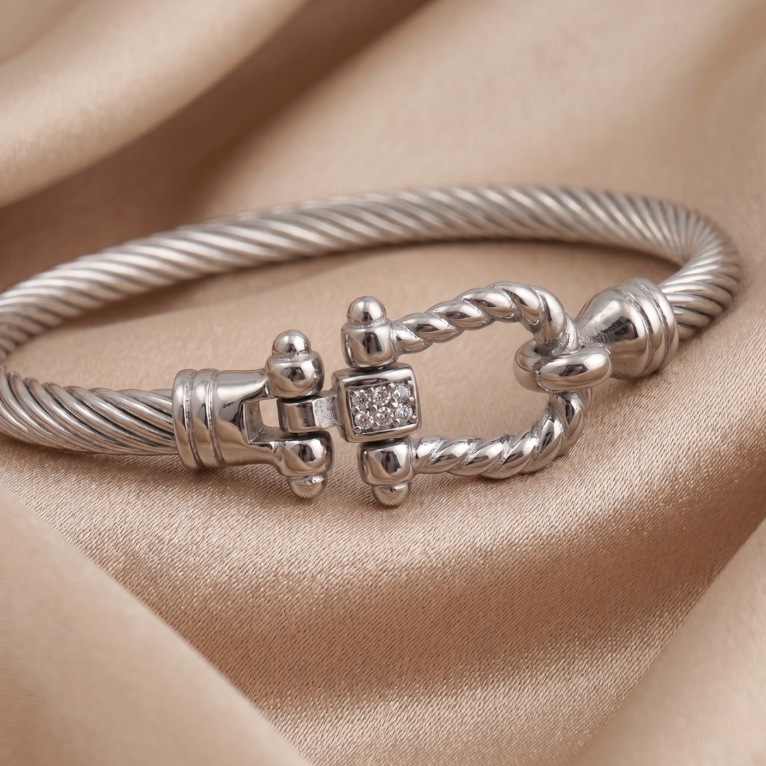 Silver Horseshoe Cable Bangle