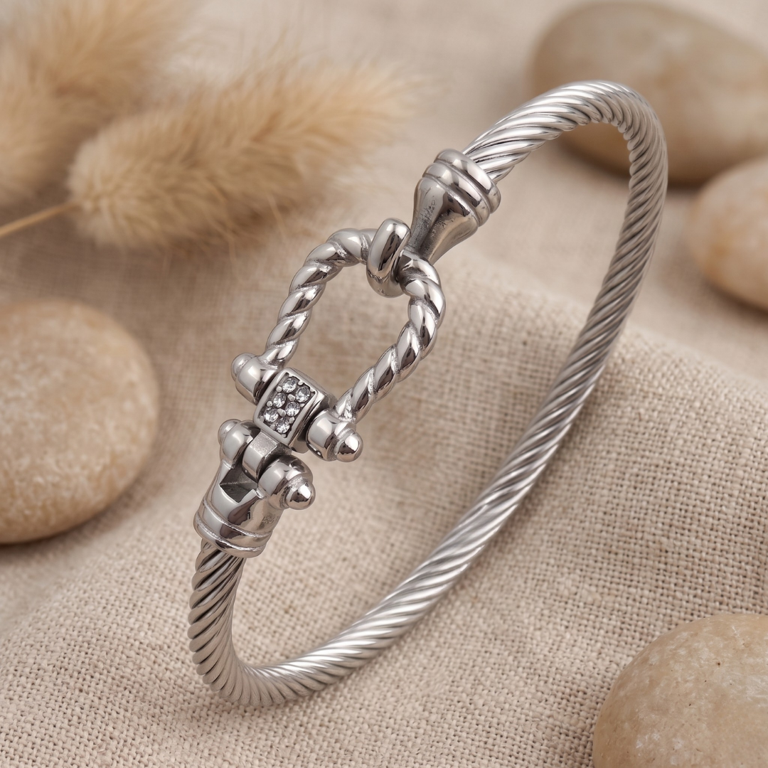 Silver Horseshoe Cable Bangle
