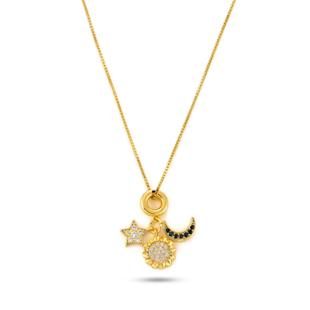 Celestia Sun Moon Star Charm Necklace