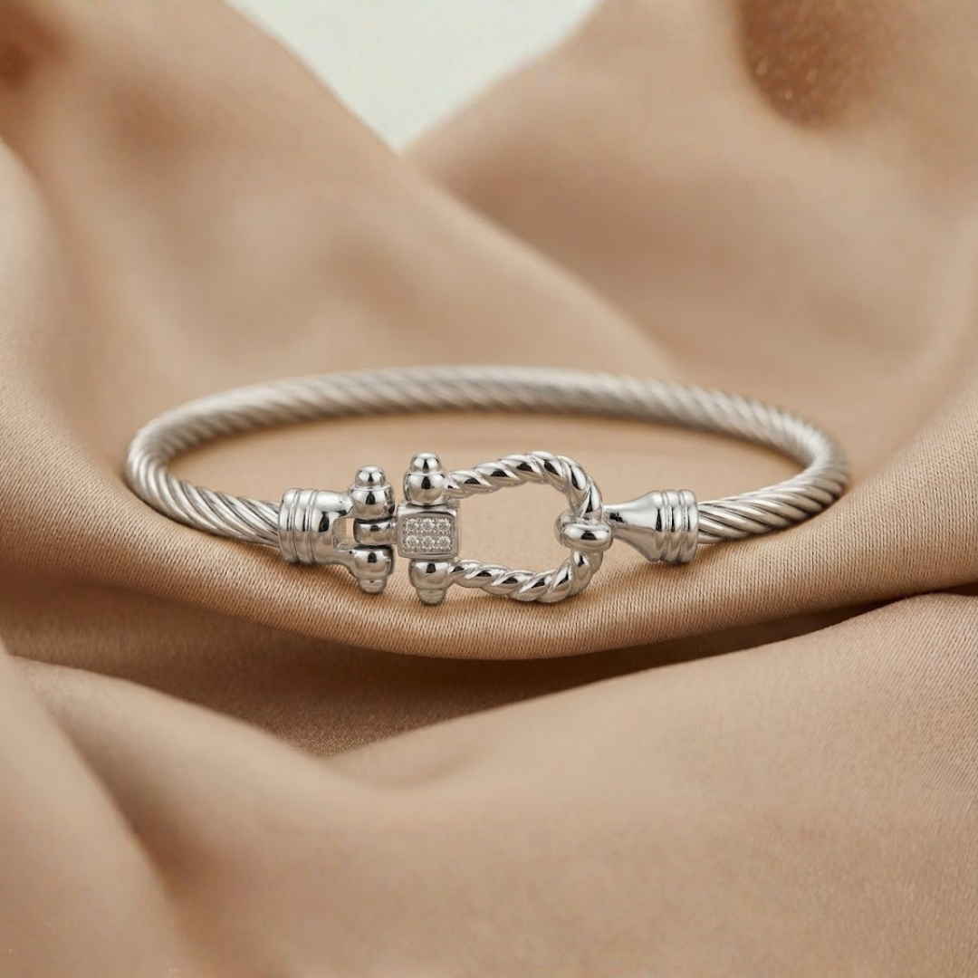 Silver Horseshoe Cable Bangle