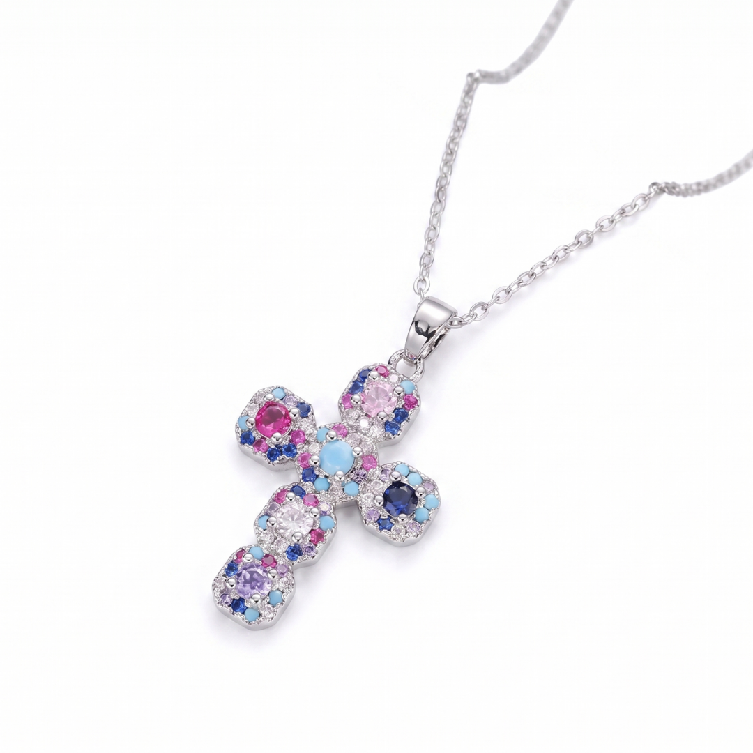 Céleste Rainbow Cross Pendant Necklace