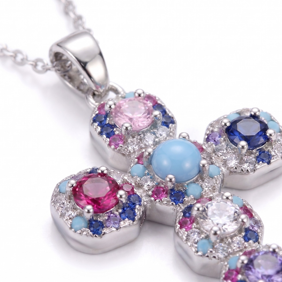 Céleste Rainbow Cross Pendant Necklace