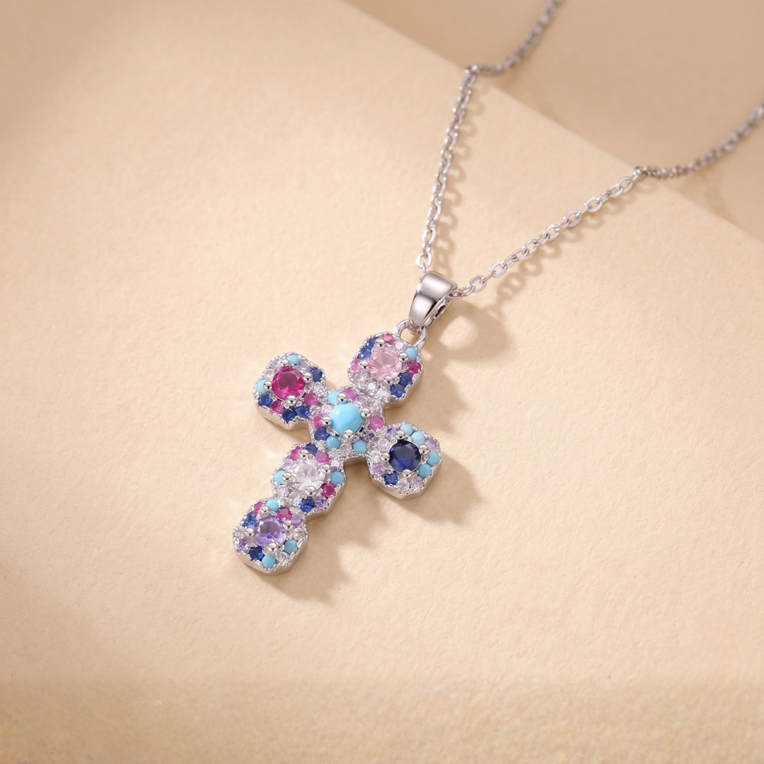 Céleste Rainbow Cross Pendant Necklace