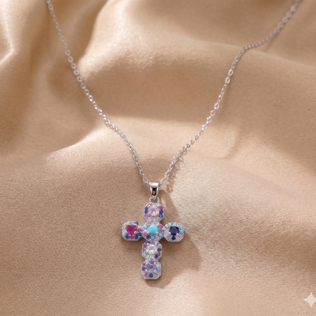 Céleste Rainbow Cross Pendant Necklace