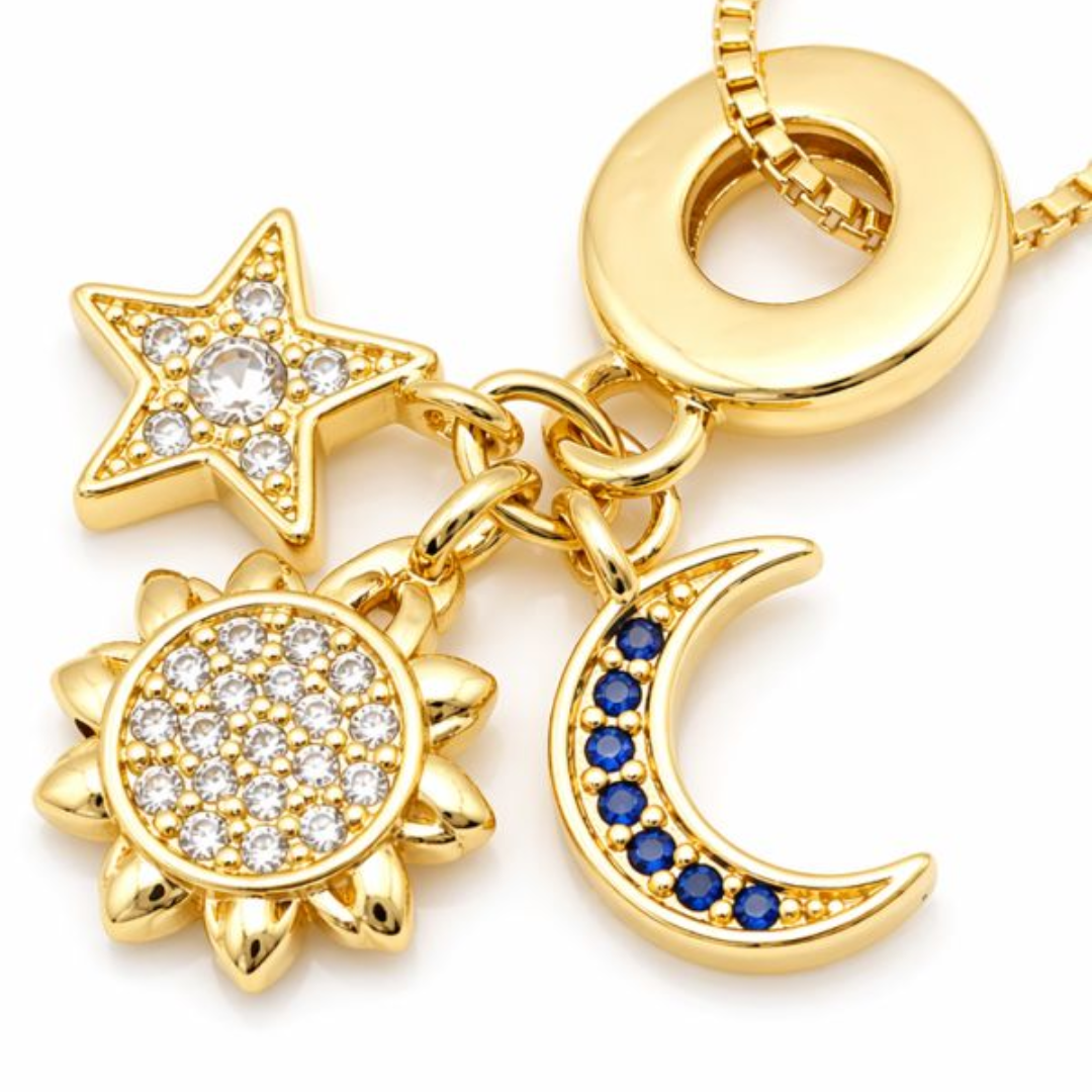Celestia Sun Moon Star Charm Necklace