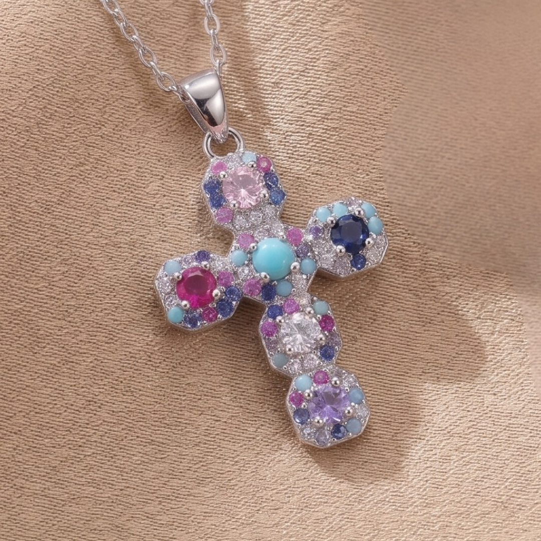 Céleste Rainbow Cross Pendant Necklace