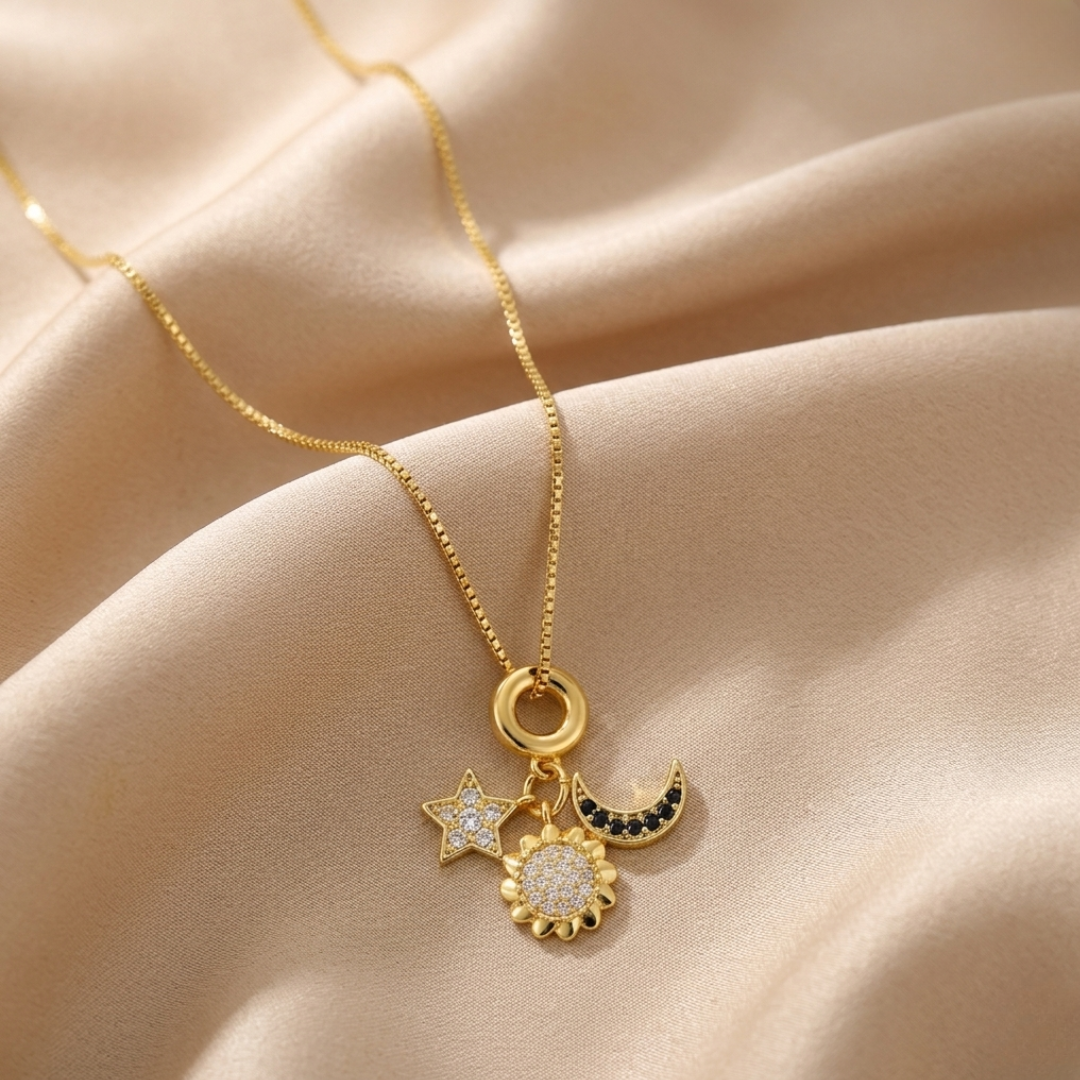 Celestia Sun Moon Star Charm Necklace