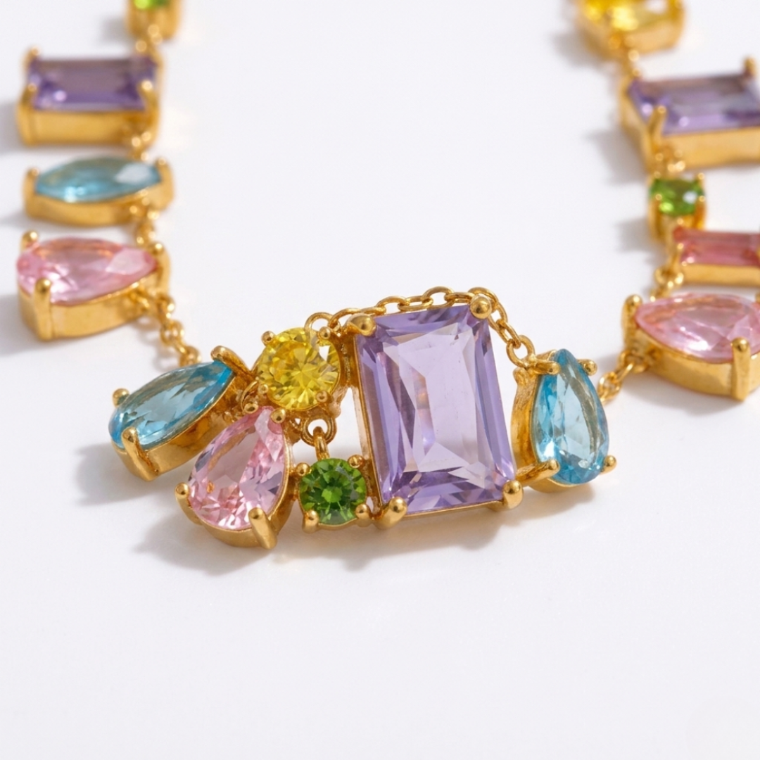 Prisme Rainbow Zirconia Tennis Necklace