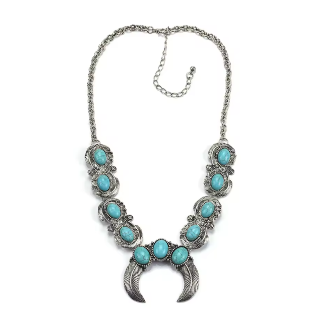 Canyon Turquoise Moon Feather Statement Necklace